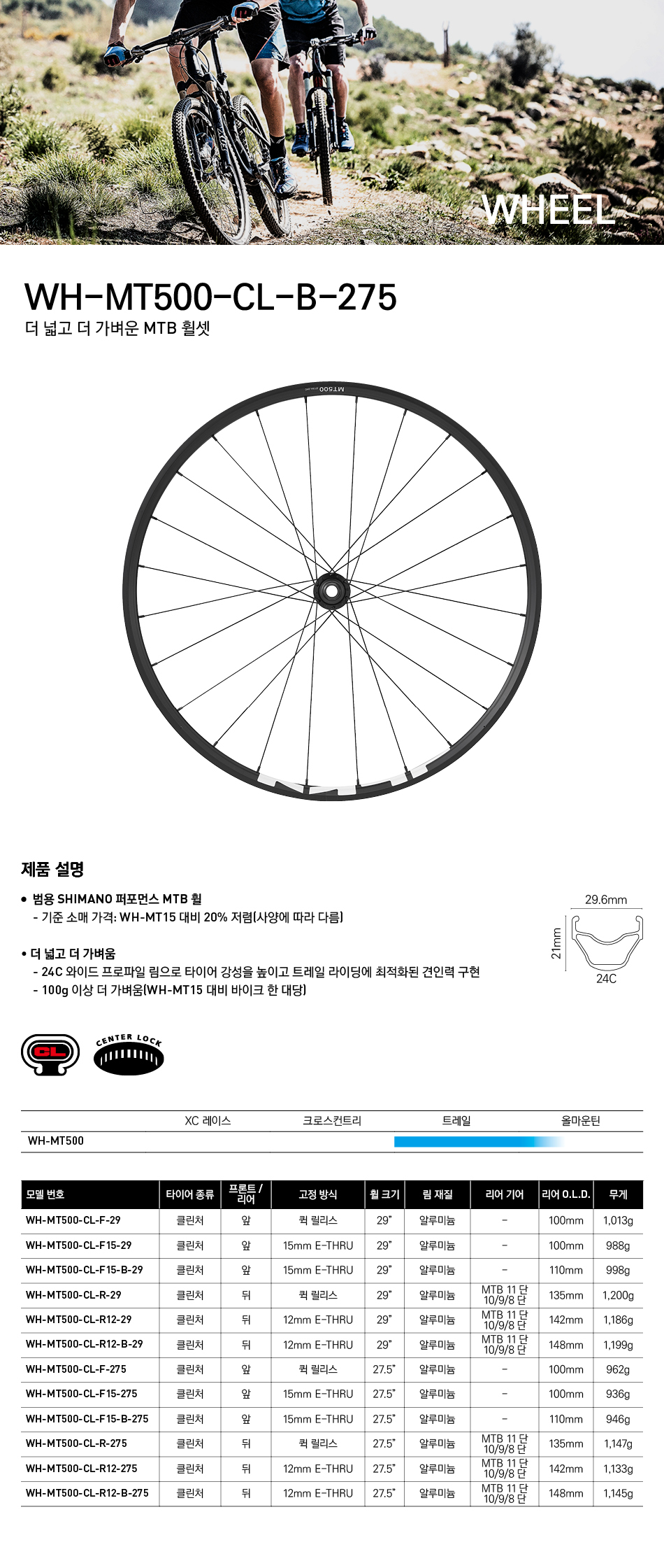 Shimano WH-MT500-CL-B Clincher (27.5inch,E-Thru) MTB Wheel